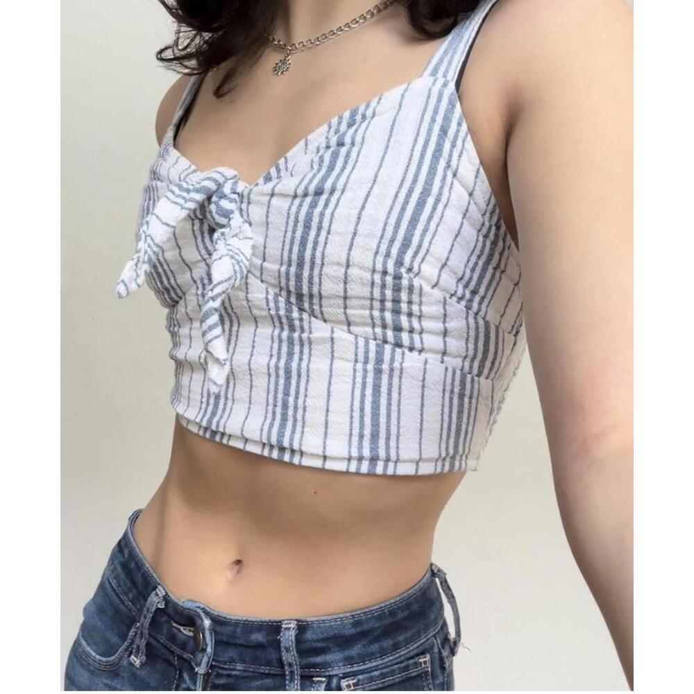Hollister Striped Tie Front Bralette Crop Top Blue White Size Small